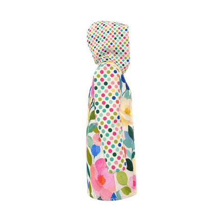 Paris in Full Bloom Floral and Dots Womens Hooded Rain Jacket