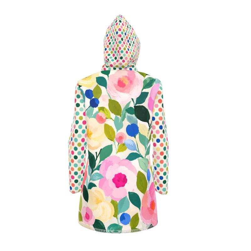 Paris in Full Bloom Floral and Dots Womens Hooded Rain Jacket