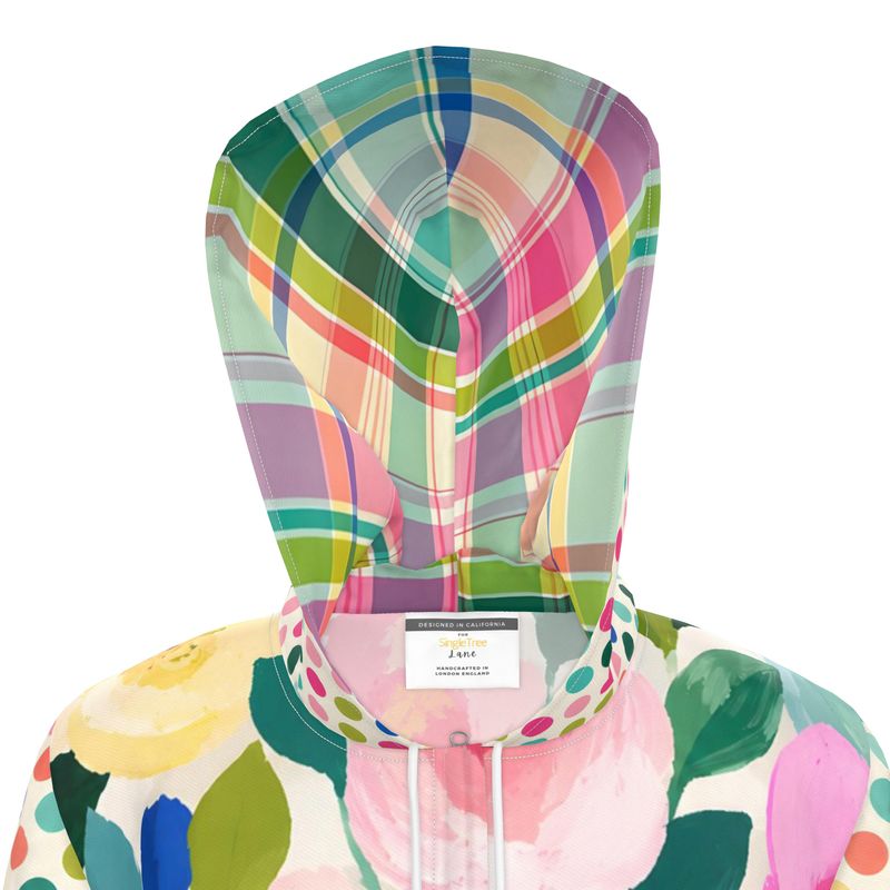 Paris in Full Bloom Floral and Dots Womens Hooded Rain Jacket