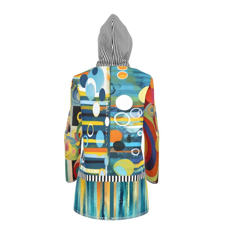 Greek Isles in Abstract &amp; Stripe Womens Hooded Rain Jacket