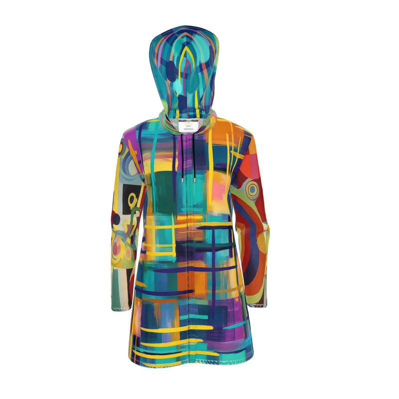 Lost in Purple Abstract Plaid &amp; Geo Womens Hooded Rain Jacket