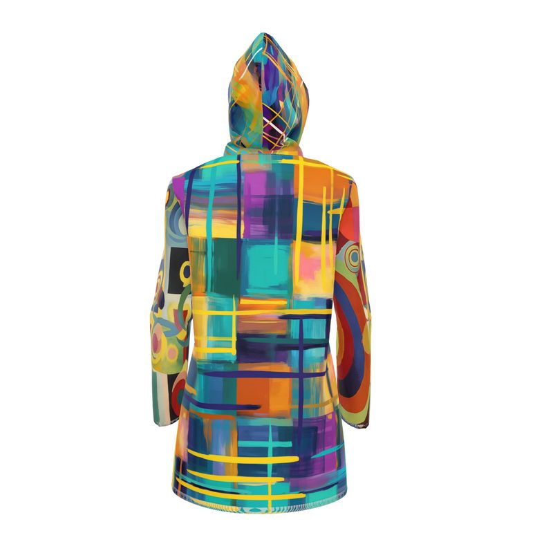 Lost in Purple Abstract Plaid &amp; Geo Womens Hooded Rain Jacket