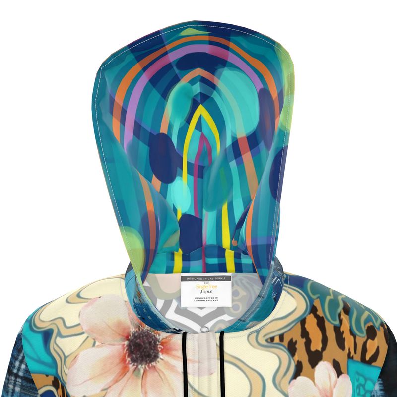 Ophanim Animal Print Floral Patchwork Womens Hooded Rain Jacket