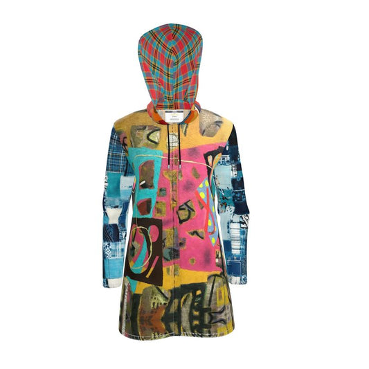 Walking in Geometric Colorblock Womens Hooded Rain Jacket
