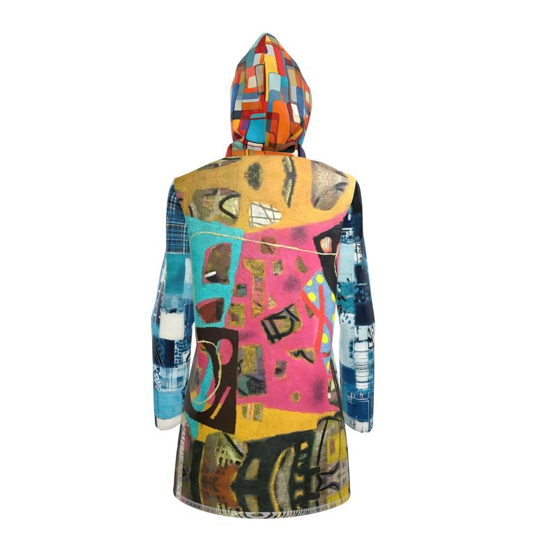 Walking in Geometric Colorblock Womens Hooded Rain Jacket