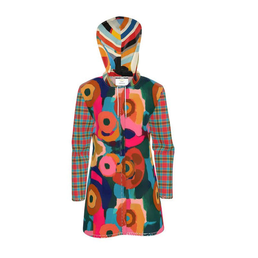 My Walk Through Floral Abstract & Plaid Womens Hooded Rain Jacket