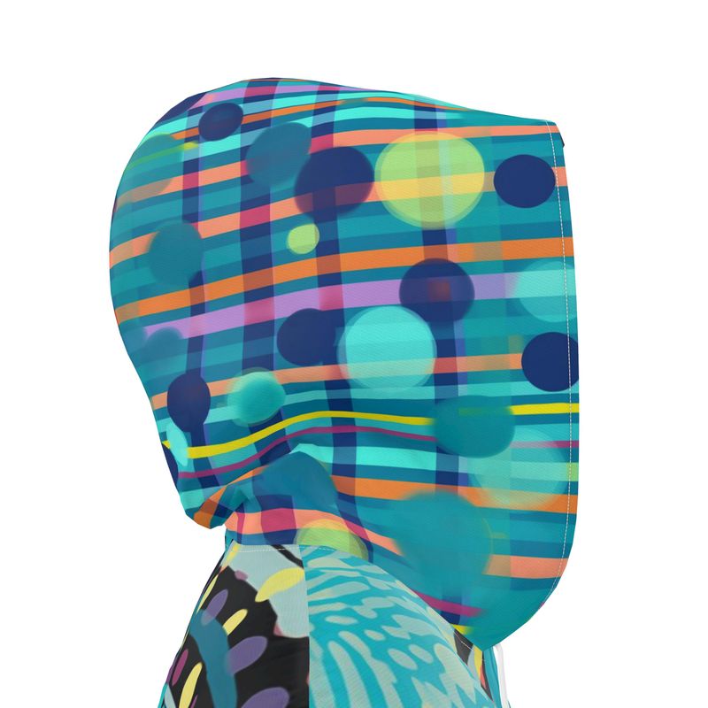 Turquoise Abstract Moon Geometric Print Womens Hooded Rain Jacket