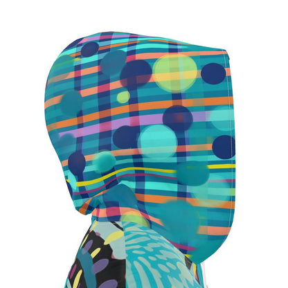 Turquoise Abstract Moon Geometric Print Womens Hooded Rain Jacket