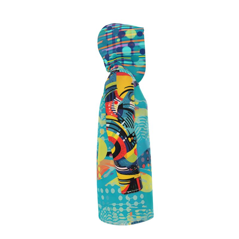 Turquoise Abstract Moon Geometric Print Womens Hooded Rain Jacket
