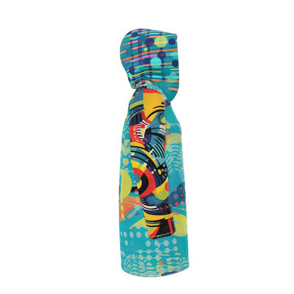 Turquoise Abstract Moon Geometric Print Womens Hooded Rain Jacket