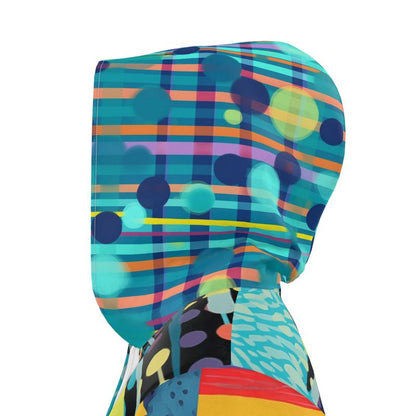 Turquoise Abstract Moon Geometric Print Womens Hooded Rain Jacket