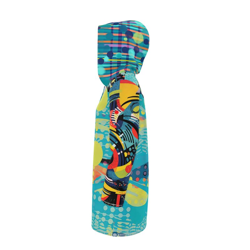 Turquoise Abstract Moon Geometric Print Womens Hooded Rain Jacket