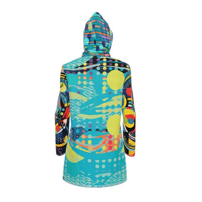 Turquoise Abstract Moon Geometric Print Womens Hooded Rain Jacket
