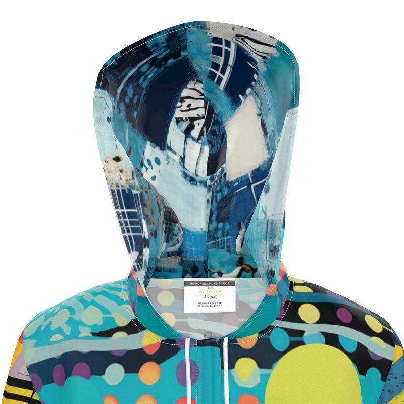 Turquoise Abstract Moon Geometric Print Womens Hooded Rain Jacket