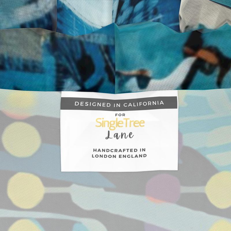 Turquoise Abstract Moon Geometric Print Womens Hooded Rain Jacket