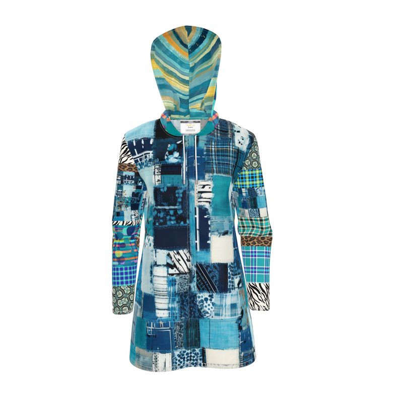 Denim Patchwork Breeze Womens Hooded Rain Jacket