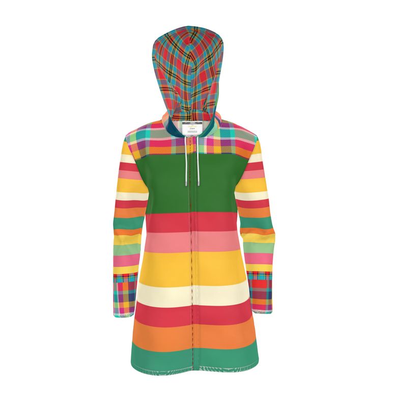 Coming Up Roses Rugby Stripe Womens Hooded Rain Jacket