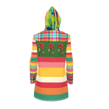 Coming Up Roses Rugby Stripe Womens Hooded Rain Jacket