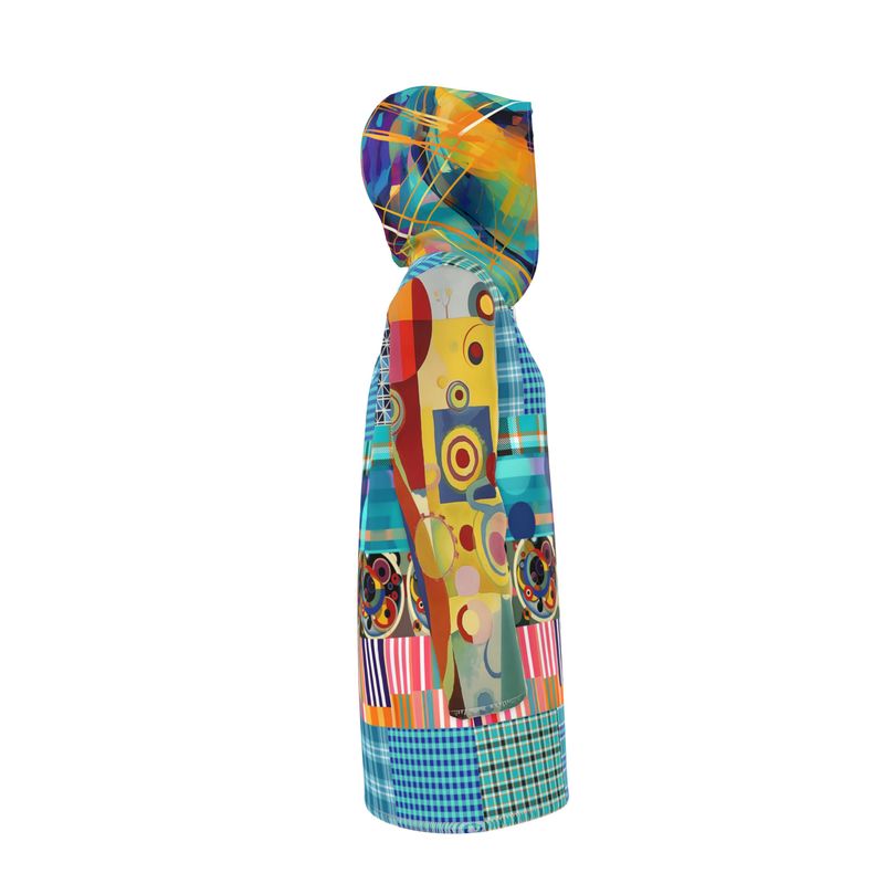 Electric Kaleidoscope Daydream Patchwork Womens Hooded Rain Jacket