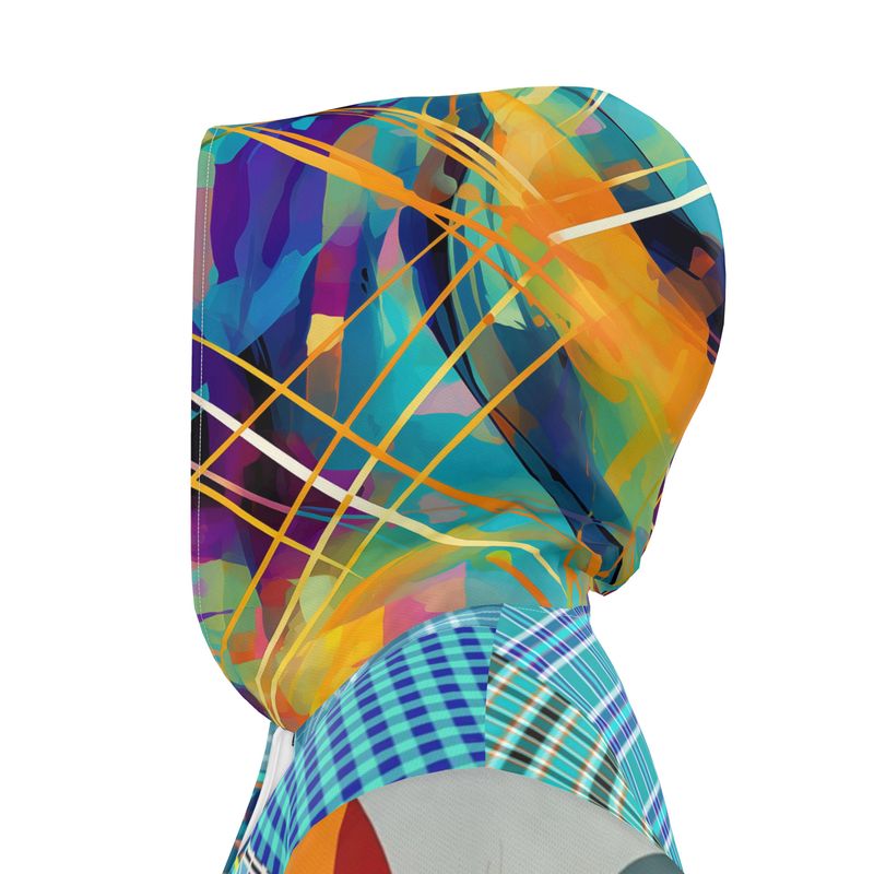 Electric Kaleidoscope Daydream Patchwork Womens Hooded Rain Jacket