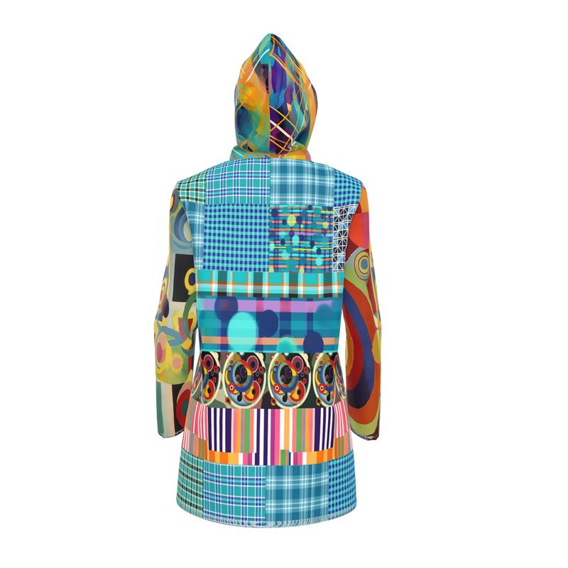 Electric Kaleidoscope Daydream Patchwork Womens Hooded Rain Jacket