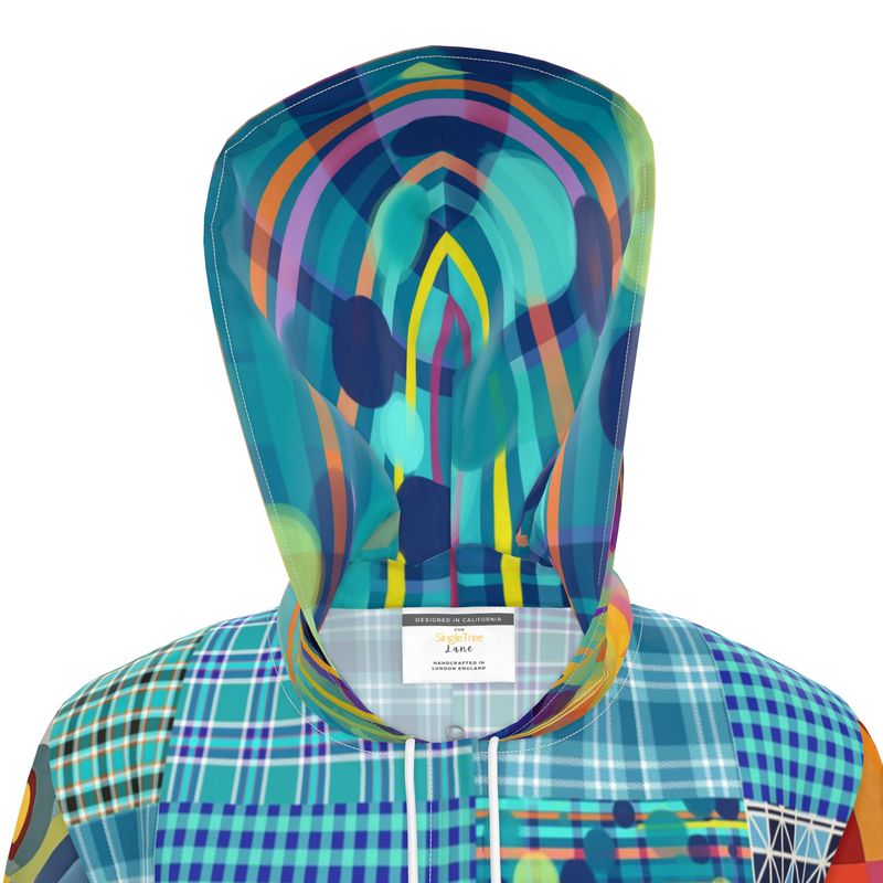 Electric Kaleidoscope Daydream Patchwork Womens Hooded Rain Jacket