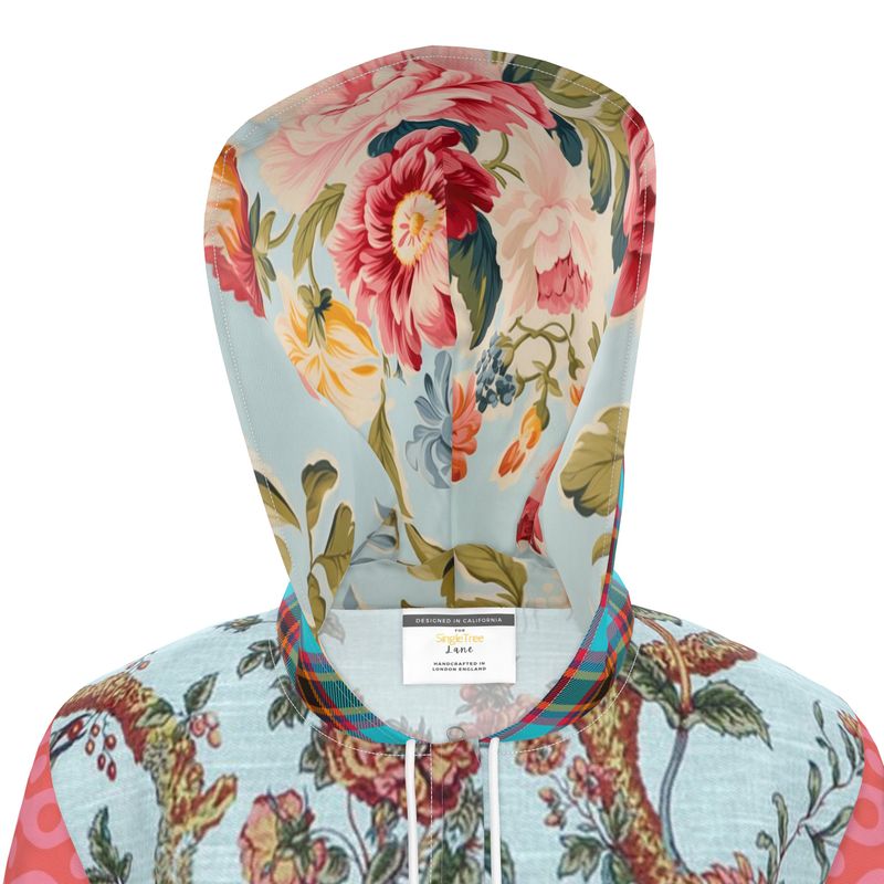 Secret Garden in Blue Chinoiserie Womens Hooded Rain Jacket