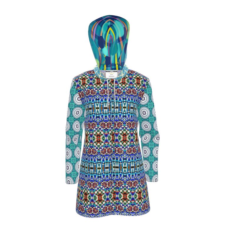 Blue Medina Mosaic Womens Hooded Rain Jacket