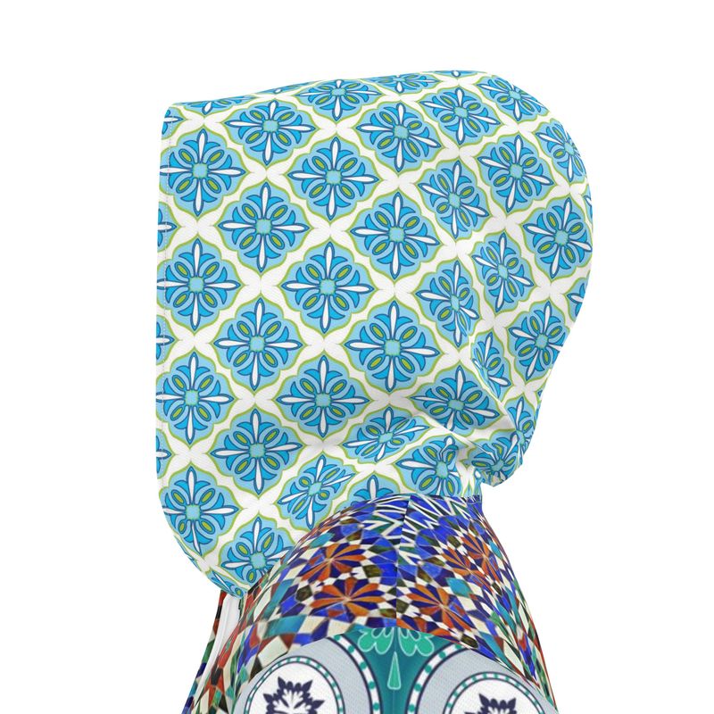 Blue Medina Mosaic Womens Hooded Rain Jacket