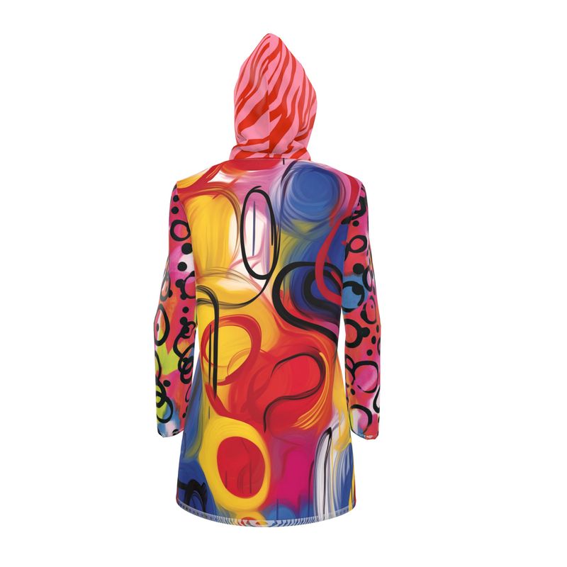 Color Riot Abstract Swirl Womens Hooded Rain Jacket