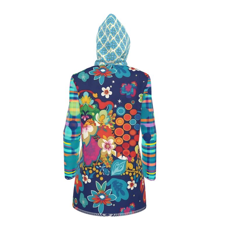 Midnight Electric Garden Party Womens Hooded Rain Jacket