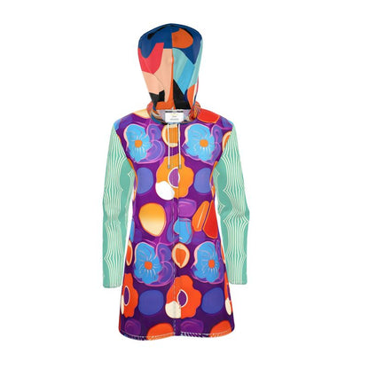 Groovy Bloom in Purple Aqua Womens Hooded Rain Jacket
