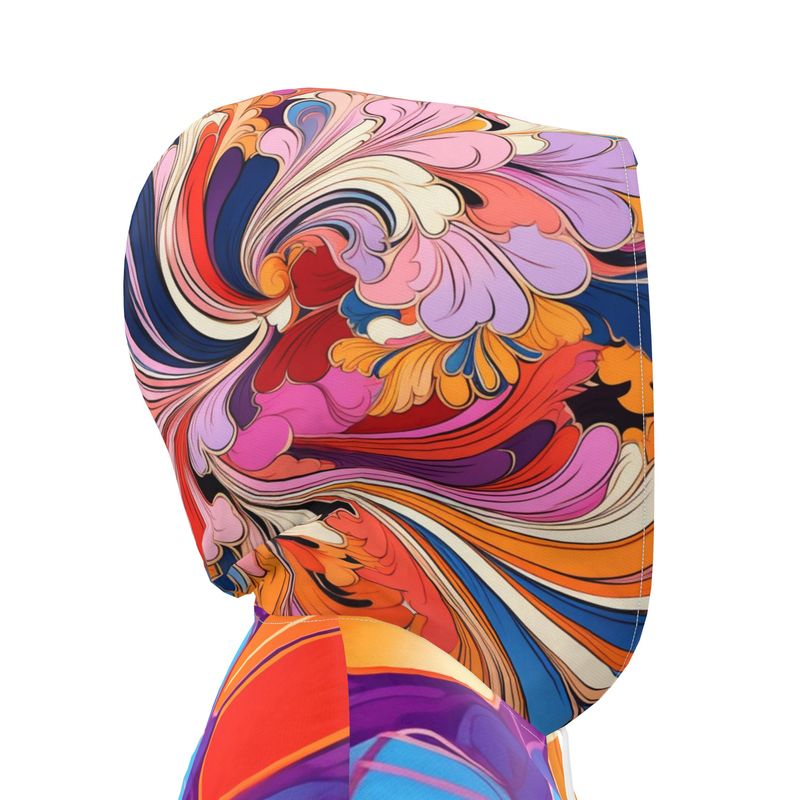 Groovy Bloom in Purple Aqua Womens Hooded Rain Jacket