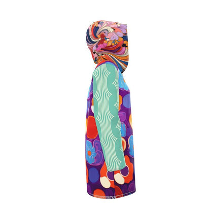 Groovy Bloom in Purple Aqua Womens Hooded Rain Jacket