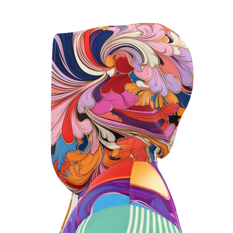 Groovy Bloom in Purple Aqua Womens Hooded Rain Jacket