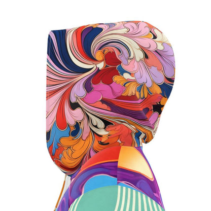 Groovy Bloom in Purple Aqua Womens Hooded Rain Jacket