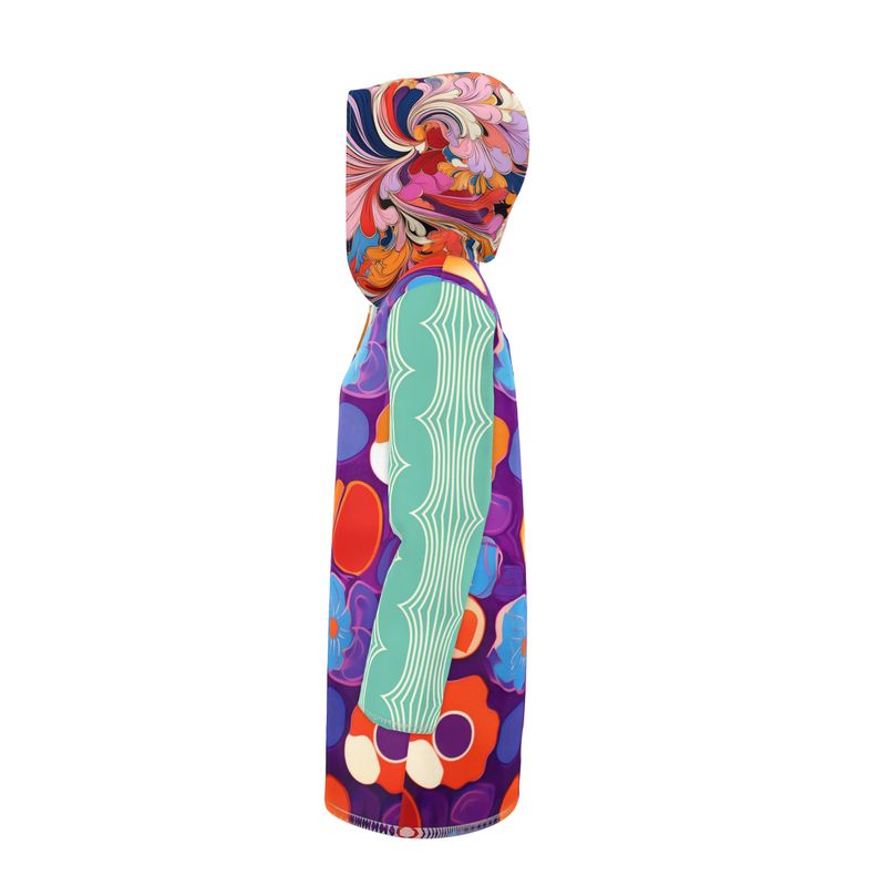 Groovy Bloom in Purple Aqua Womens Hooded Rain Jacket