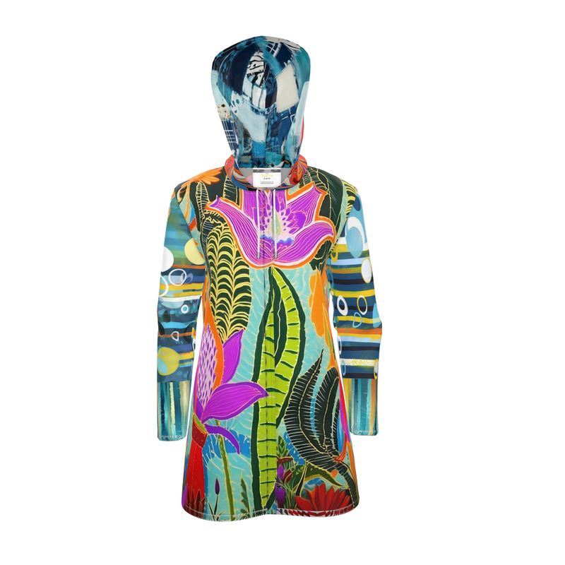 Neon Tropical Lotus Garden Womens Hooded Rain Jacket