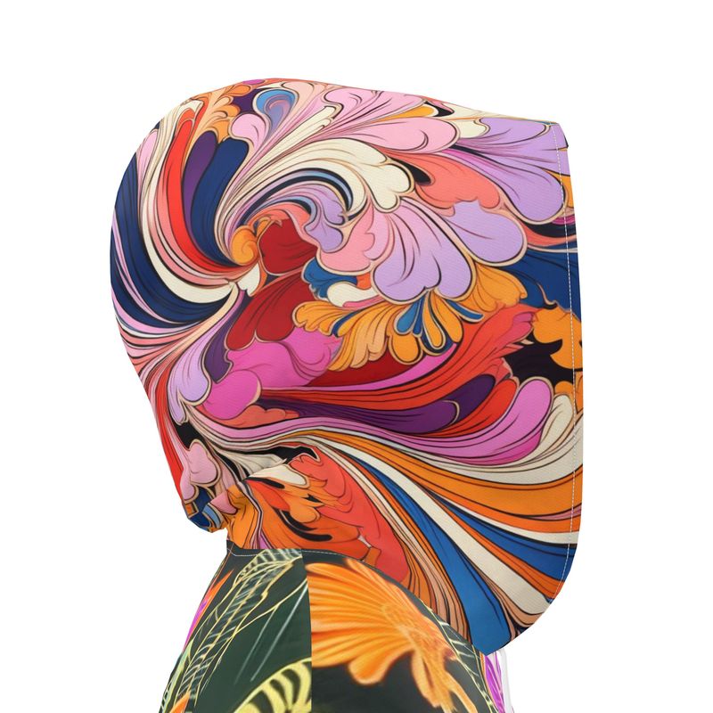 Neon Tropical Lotus Garden Womens Hooded Rain Jacket