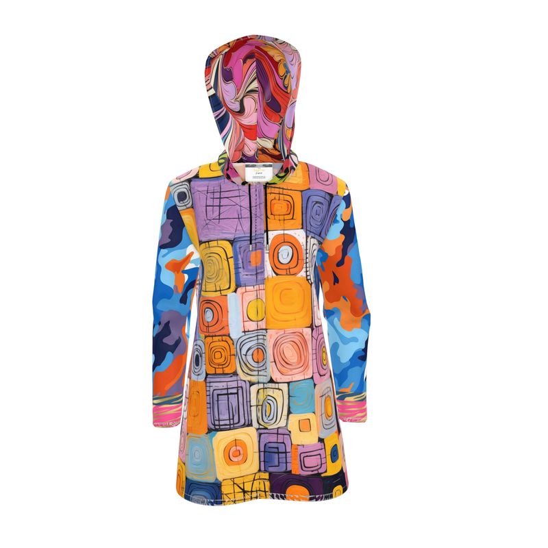 Retro Block Party Womens Hooded Rain Jacket