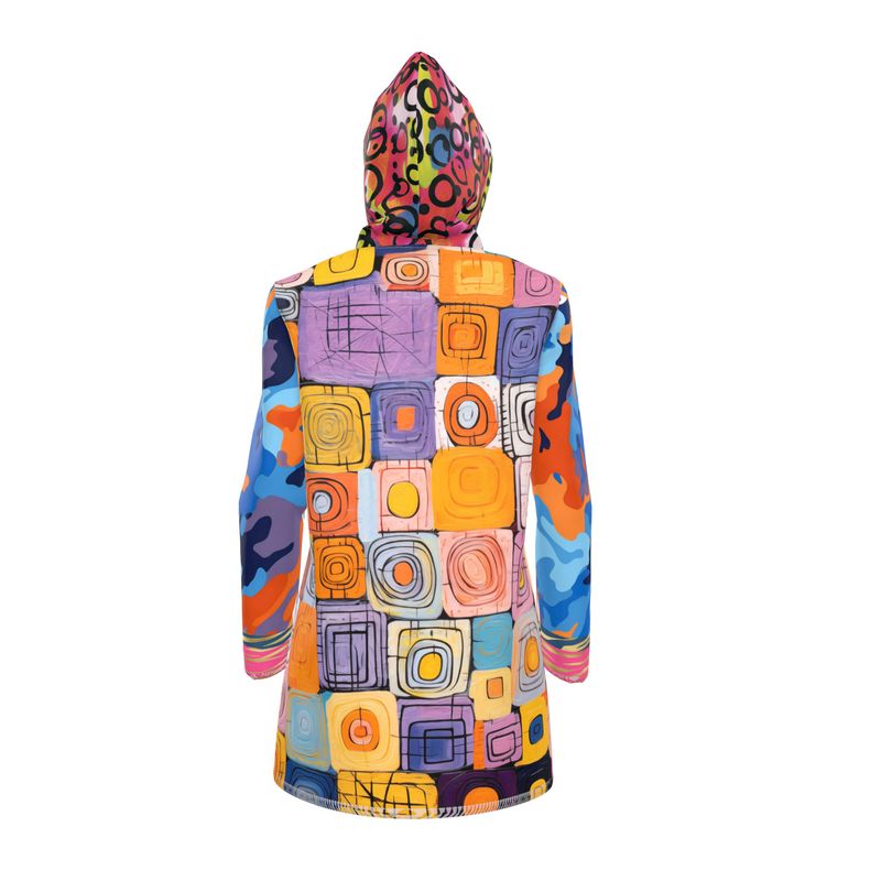 Retro Block Party Womens Hooded Rain Jacket