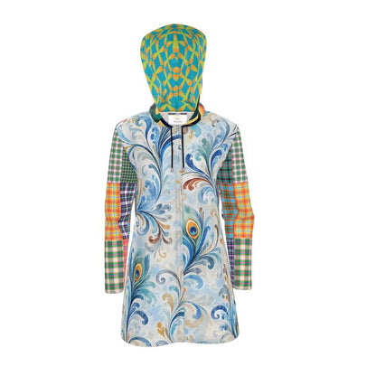 Blue Peacock Garden Womens Hooded Rain Jacket