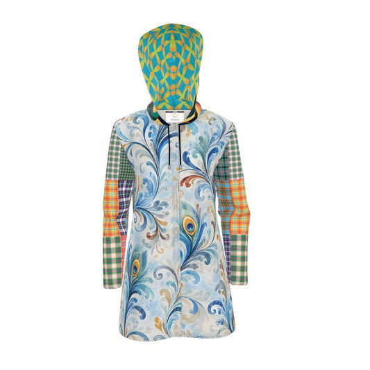Blue Peacock Garden Womens Hooded Rain Jacket