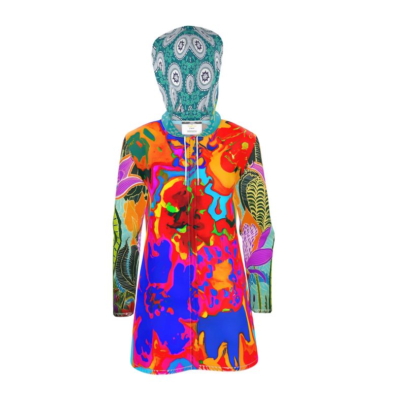 Tropical Lotus Blaze Womens Hooded Rain Jacket