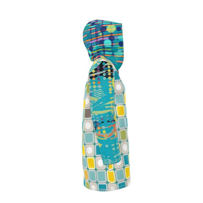 Sunny Aqua Mod Tile Womens Hooded Rain Jacket