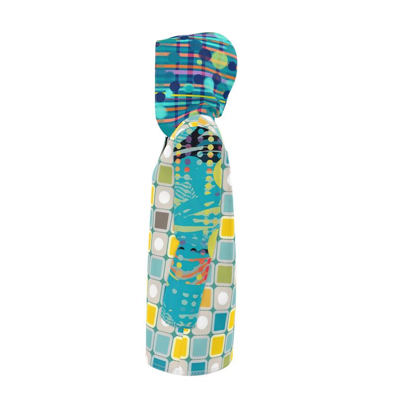 Sunny Aqua Mod Tile Womens Hooded Rain Jacket