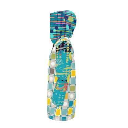 Sunny Aqua Mod Tile Womens Hooded Rain Jacket
