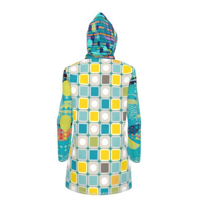 Sunny Aqua Mod Tile Womens Hooded Rain Jacket