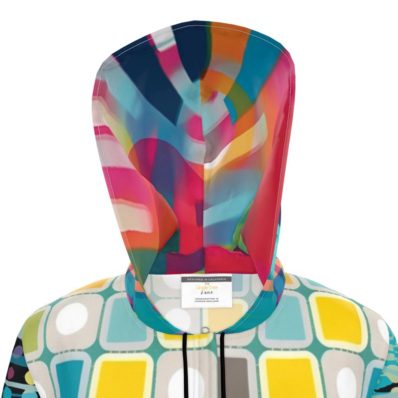 Sunny Aqua Mod Tile Womens Hooded Rain Jacket