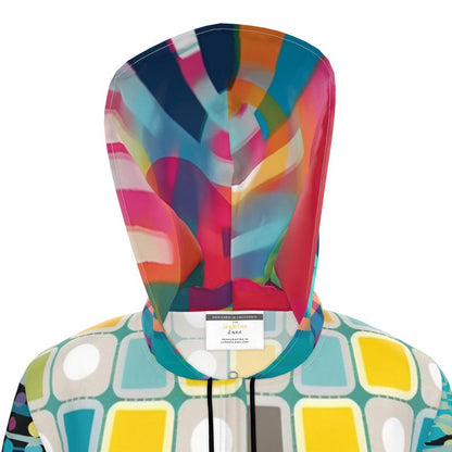 Sunny Aqua Mod Tile Womens Hooded Rain Jacket